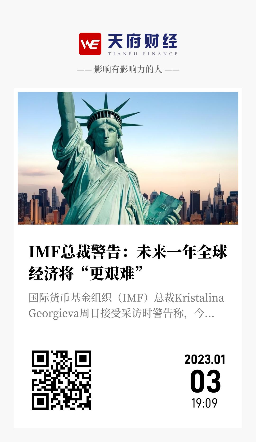 IMF总裁警告：未来一年全球经济将“更艰难” - 海报