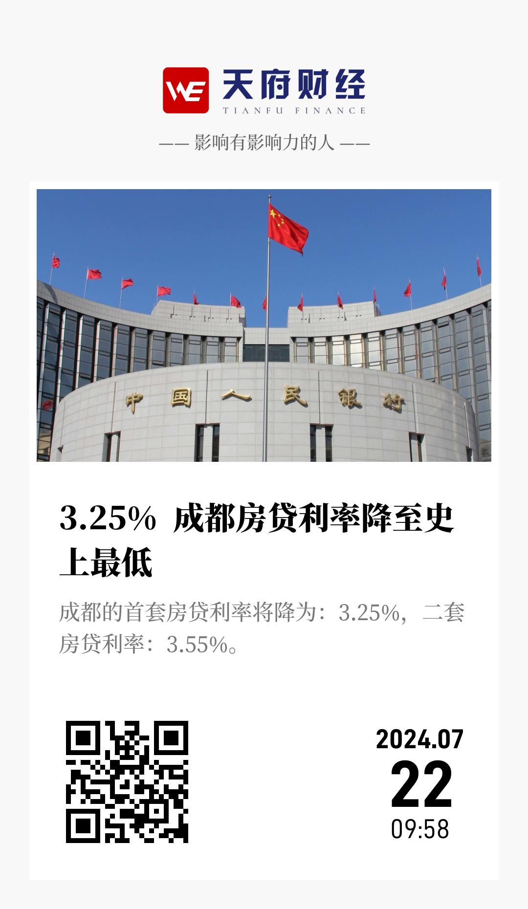 3.25%  成都房贷利率降至史上最低 - 海报