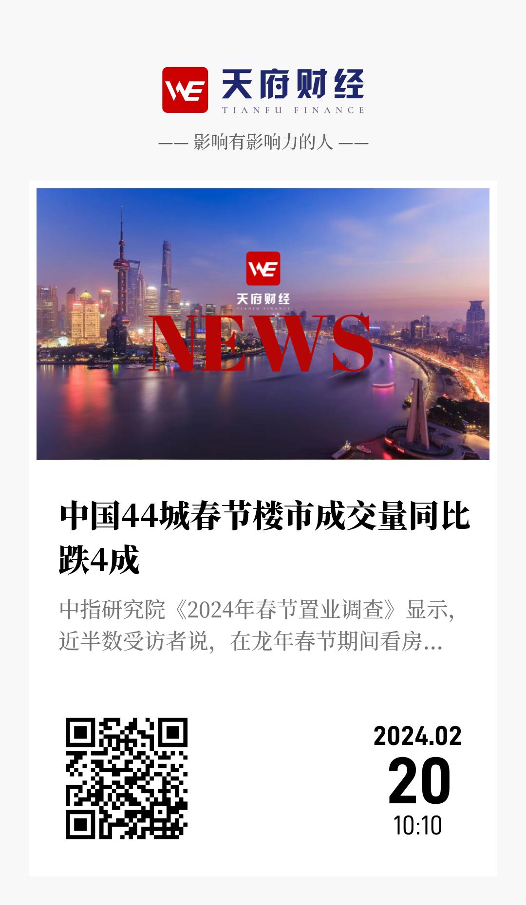 中国44城春节楼市成交量同比跌4成 - 海报